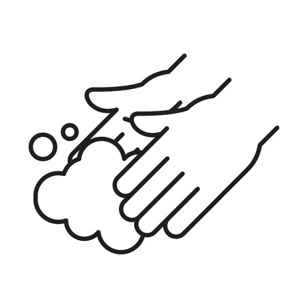 cleaning disinfection, washing hands frequently, coronavirus prevention sanitizer products line style icon vector illustrationのイラスト素材
