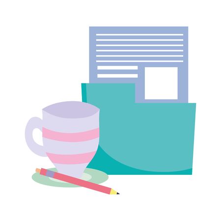 online education folder file homework coffee cup and pencil vector illustrationのイラスト素材