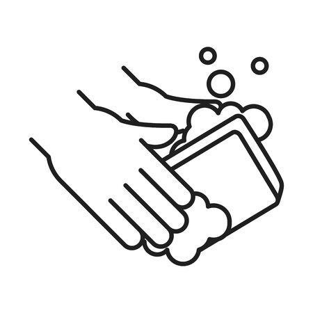 cleaning disinfection, wash your hands caution, coronavirus prevention sanitizer products line style icon vector illustrationのイラスト素材