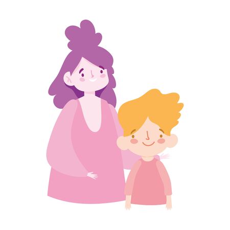 mother and son boy cartoon character portrait design vector illustrationのイラスト素材