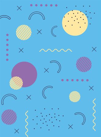 memphis abstract geometric texture 80s 90s style abstract blue background vector illustrationのイラスト素材
