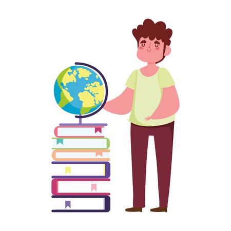online education male teacher school globe on books stacked homework vector illustrationのイラスト素材