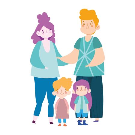 father mother little daughter and son character, family day vector illustrationのイラスト素材
