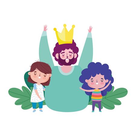 happy fathers day, celebrating dad with little son and daughter vector illustrationのイラスト素材