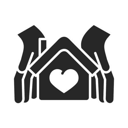 donation charity volunteer help social hands protection house love silhouette style icon vector illustrationのイラスト素材