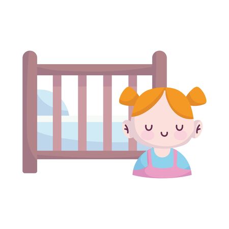 baby shower, little girl with decoration, announce newborn welcome card vector illustrationのイラスト素材