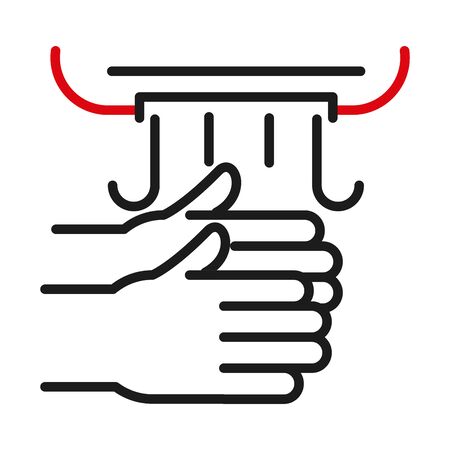 Hands under dryer line bicolor style icon design, Hygiene wash health and clean theme Vector illustrationのイラスト素材