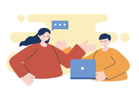 Woman and man with laptop design, Digital technology and communication theme Vector illustrationのイラスト素材