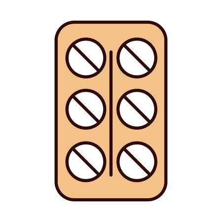 covid 19 coronavirus prevention, packaging pills medication, spread outbreak pandemic line and fill style icon vector illustrationのイラスト素材