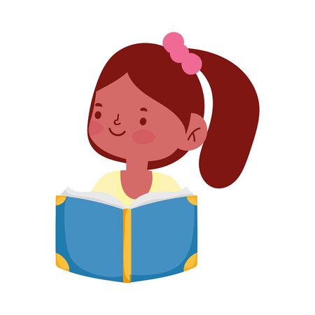 little student girl reading book cartoon character isolated icon vector illustrationのイラスト素材
