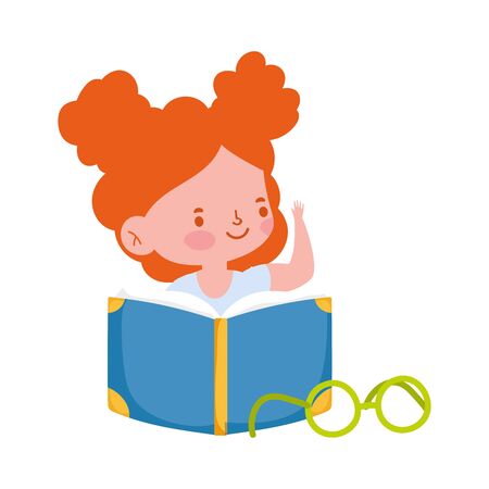 little student girl reading book cartoon character isolated icon vector illustrationのイラスト素材