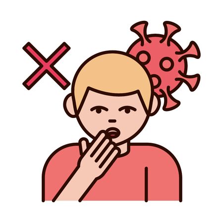 covid 19 coronavirus prevention, sick man cover mouth with hand, spread outbreak pandemic line and fill style icon vector illustrationのイラスト素材