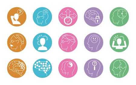 alzheimer disease, decrease in mental human ability icons set vector illustration line styleのイラスト素材
