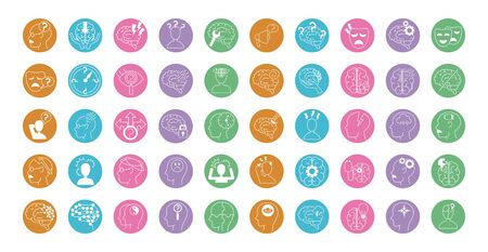 alzheimer disease, decrease in mental human ability icons set vector illustration line styleのイラスト素材