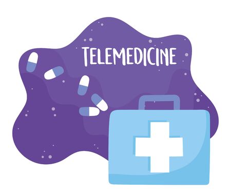 telemedicine, kit first aid prescription medical treatment and online healthcare services vector illustrationのイラスト素材