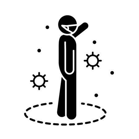 covid 19 coronavirus social distancing prevention, wearing medical mask, outbreak spreading vector illustration silhouette style iconのイラスト素材