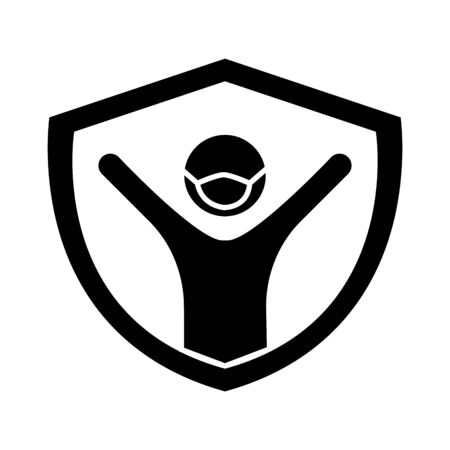 covid 19 coronavirus social distancing prevention, wearing protective mask, outbreak spreading vector illustration silhouette style iconのイラスト素材
