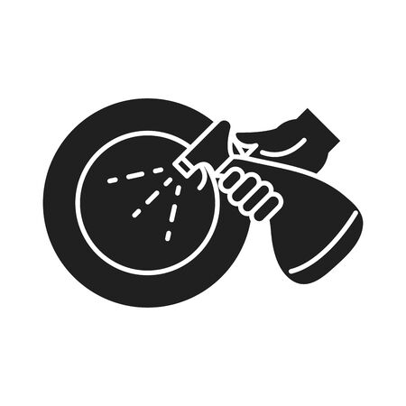 cleaning disinfection, dish sprayer liquid, coronavirus prevention sanitizer products silhouette style icon vector illustrationのイラスト素材