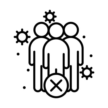 covid 19 coronavirus social distancing prevention, keep distance in public society people, outbreak spreading vector illustration line style iconのイラスト素材