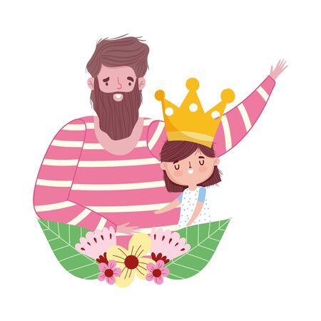 happy fathers day, cute dad and son crown flowers love vector illustrationのイラスト素材