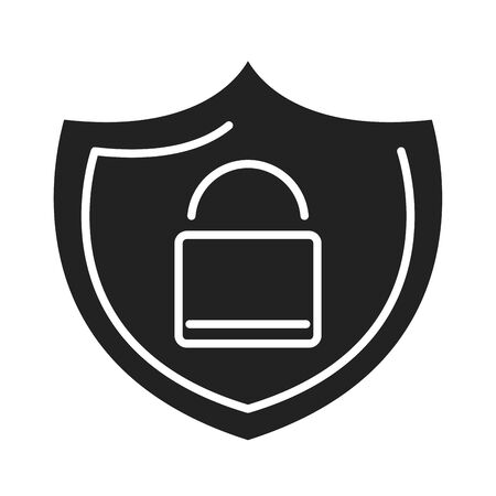 cyber security and information or network protection shield padlock silhouette style icon vector illustrationのイラスト素材