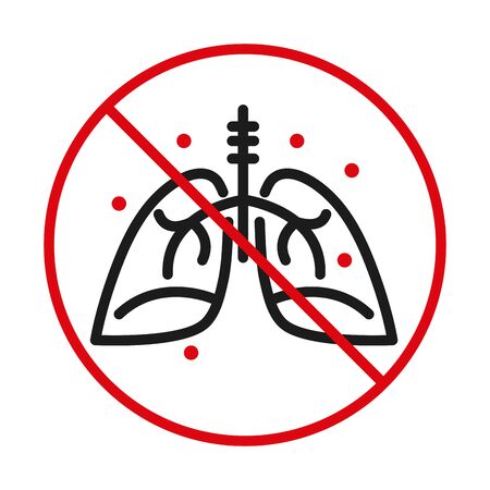 Lungs with germs with forbidden symbol line bicolor style icon design of Medical care and covid 19 virus theme Vector illustrationのイラスト素材