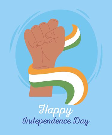 happy independence day india, wrapped raised hand with flag symbol vector illustrationのイラスト素材