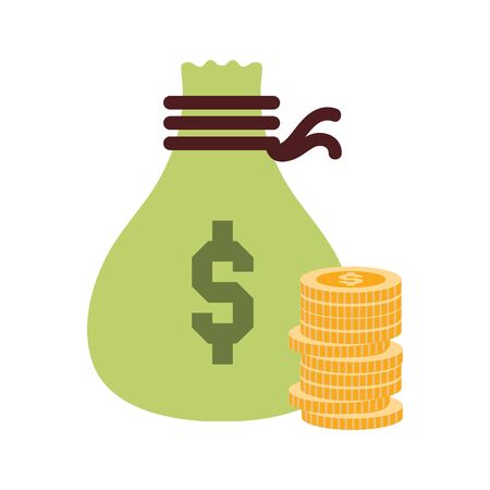 online payment, money bag coins stacked, ecommerce market shopping, mobile app vector illustrationのイラスト素材