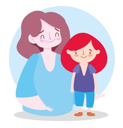 mother and daughter characters cartoon, family day vector illustrationのイラスト素材