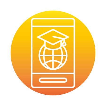 smartphone world graduation hat online education and development elearning gradient style icon vector illustrationのイラスト素材