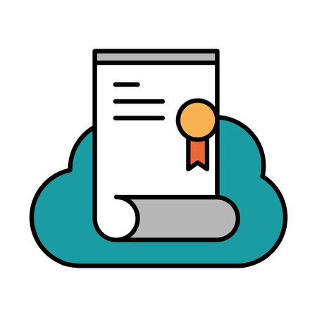 online education, certificate cloud computing, website and mobile training courses vector illustration line and fill iconのイラスト素材