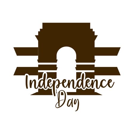 happy independence day india, indian gate monument national vector illustration silhouette style iconのイラスト素材