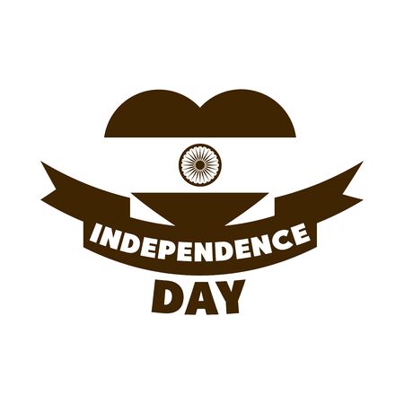 happy independence day india, heart with flag honor celebration vector illustration silhouette style iconのイラスト素材