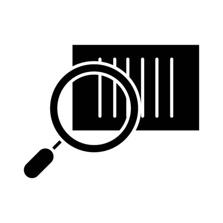 delivery packaging, code magnifier cargo distribution, logistic shipment of goods vector illustration silhouette style iconのイラスト素材