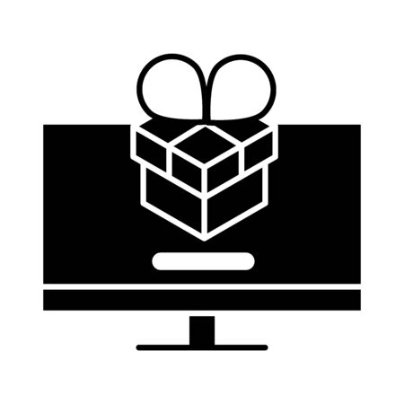delivery packaging, computer digital gift box distribution, logistic shipment of goods vector illustration silhouette style iconのイラスト素材