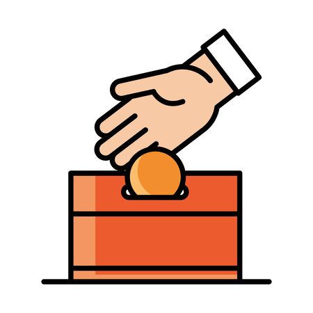 hand with coins charity eid mubarak islamic religious celebration vector illustration line and fill iconのイラスト素材