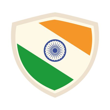 happy independence day india, shield with flag country celebration vector illustration flat style iconのイラスト素材