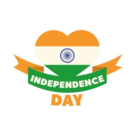 happy independence day india, heart with flag honor celebration vector illustration flat style iconのイラスト素材