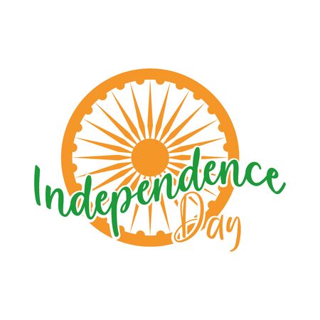 happy independence day india, phase and ashoka wheel vector illustration flat style iconのイラスト素材