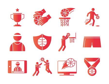 basketball game, recreation sport gradient style icons set vector illustrationのイラスト素材