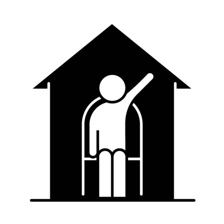 covid 19 coronavirus social distancing, stay at home, prevent outbreak spreading vector illustration silhouette style iconのイラスト素材