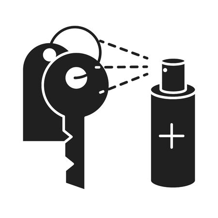 cleaning disinfection, spraying sanitizer for keys as part of personal care, coronavirus prevention sanitizer products silhouette style icon vector illustrationのイラスト素材