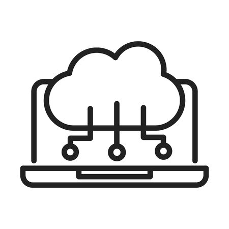 cyber security and information or network protection laptop cloud computing data technology line style icon vector illustrationのイラスト素材