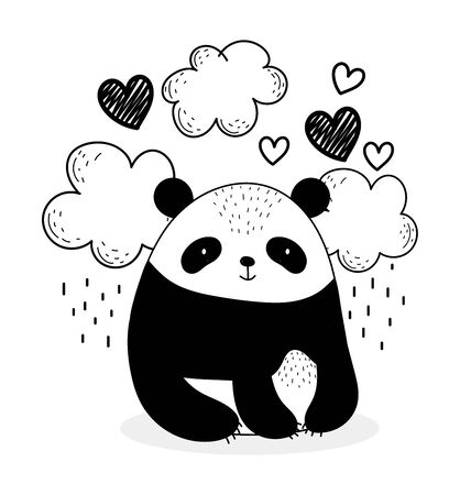 little panda clouds love hearts cute animals sketch wildlife cartoon adorable vector illustrationのイラスト素材