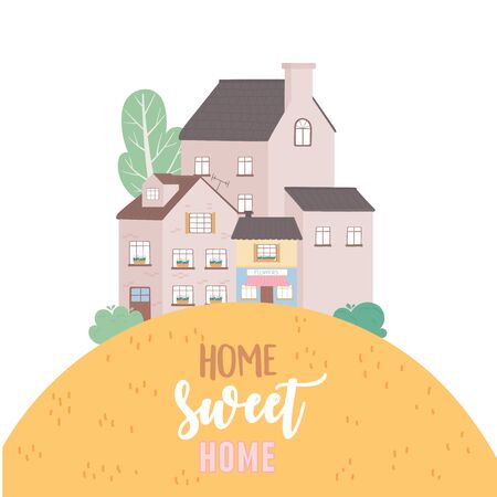 home sweet home, houses residential urban architecture neighborhood street vector illustrationのイラスト素材