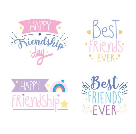 happy friendship day, special event celebration, greeting card calligraphy template vector illustrationのイラスト素材