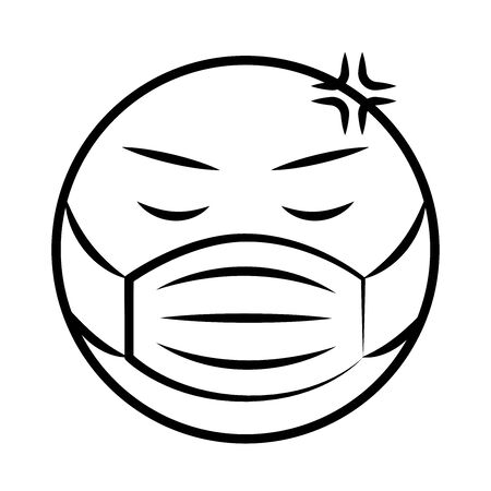 emoticon with medical mask coronavirus covid-19 pandemic, line cartoon style vector illustrationのイラスト素材