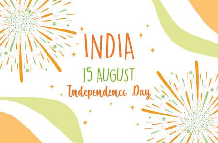 happy independence day india, fireworks flag color greeting card vector illustration