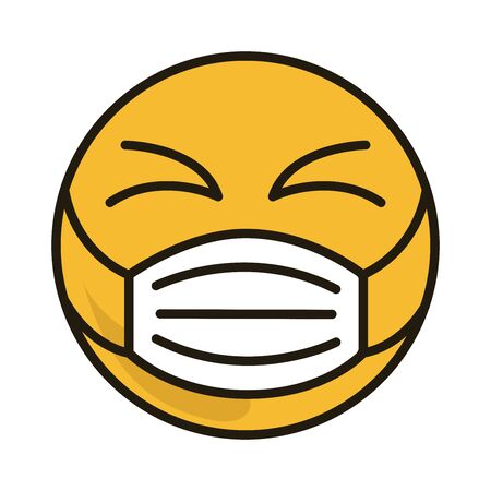emoticon with medical mask coronavirus covid-19 pandemic, flat cartoon style vector illustrationのイラスト素材