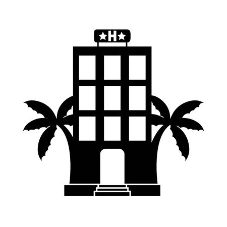 summer travel and vacation hotel accommodation in silhouette style isolated icon vector illustrationのイラスト素材